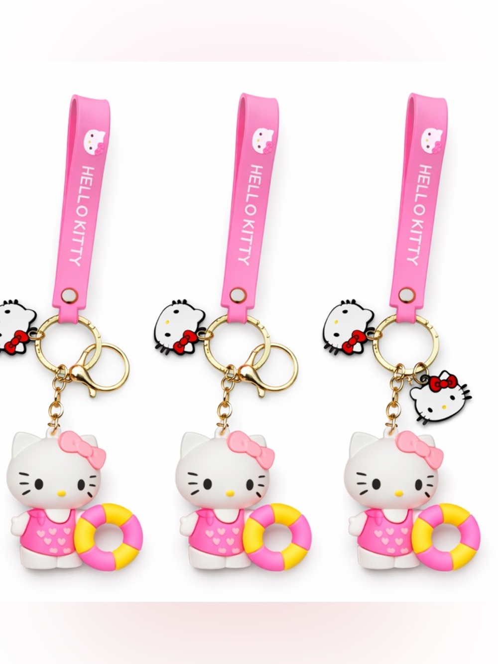 Hello Kitty Keychain Set of 3 Pink Silicone Strap Bag Charm Kawaii Sanrio